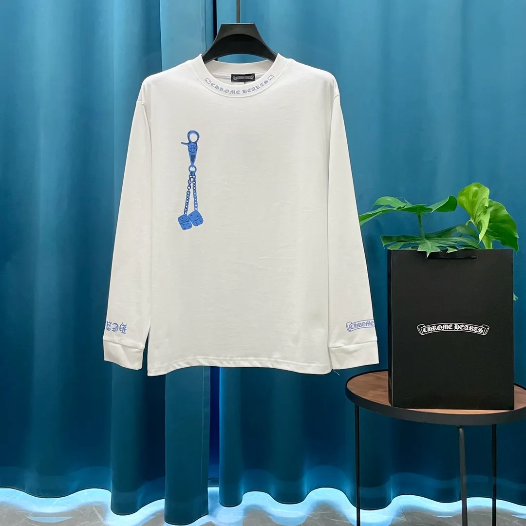 🅿️230 (heavy high version) CH➡️Cro Heart Sanskrit printed contrasting logo long-sleeved T-shirt, high weight, impeccable details, highly classy and luxurious, casual and loose-shouldered cut. Size：S-XL